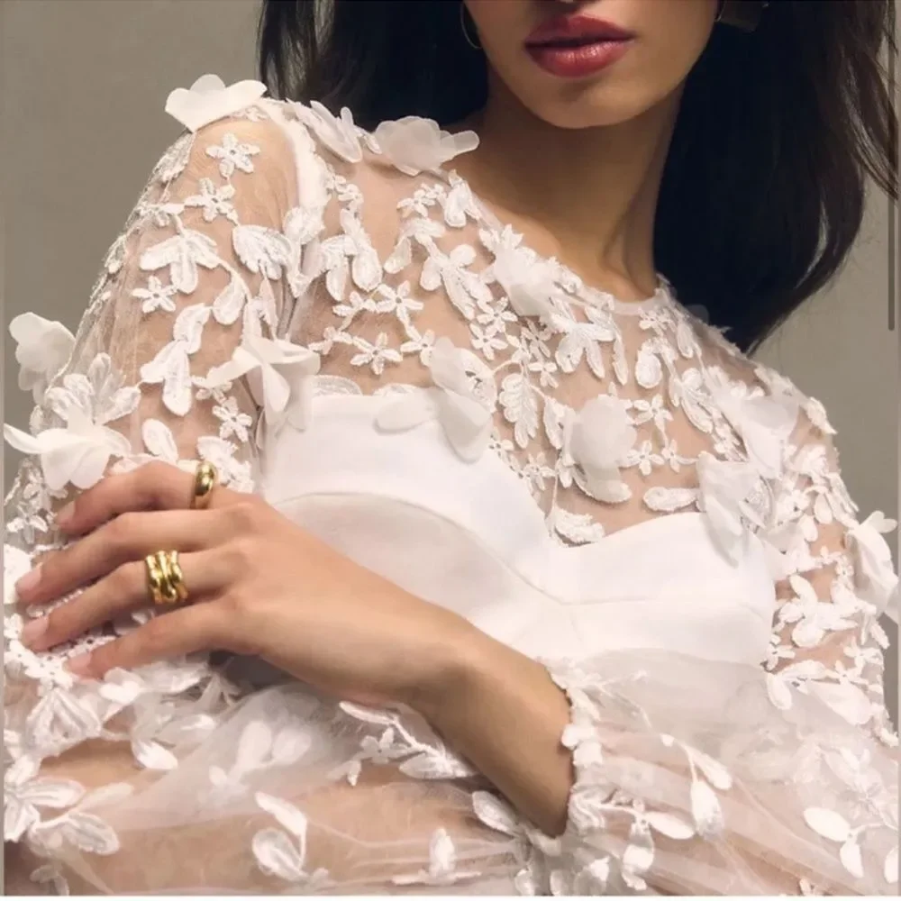 Dress the Population Mila Long Sleeve White Lace Jumpsuit 3d flowers - Picture 5 of 14